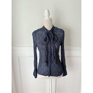 The Fold London Blue Long Sleeve Tie Neck Blouse 6